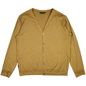 Icebreaker Cardigan Men M Tan 100% Merino Wool 200g V-Neck Button Front Academia